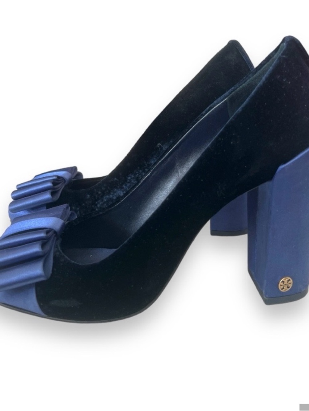 Tory Burch Navy and Black Block Heel Loafers - Picture 2 of 2